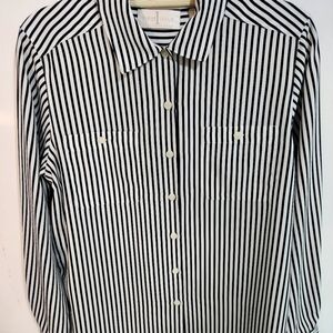 Womens black and white stripe blouse, size 10